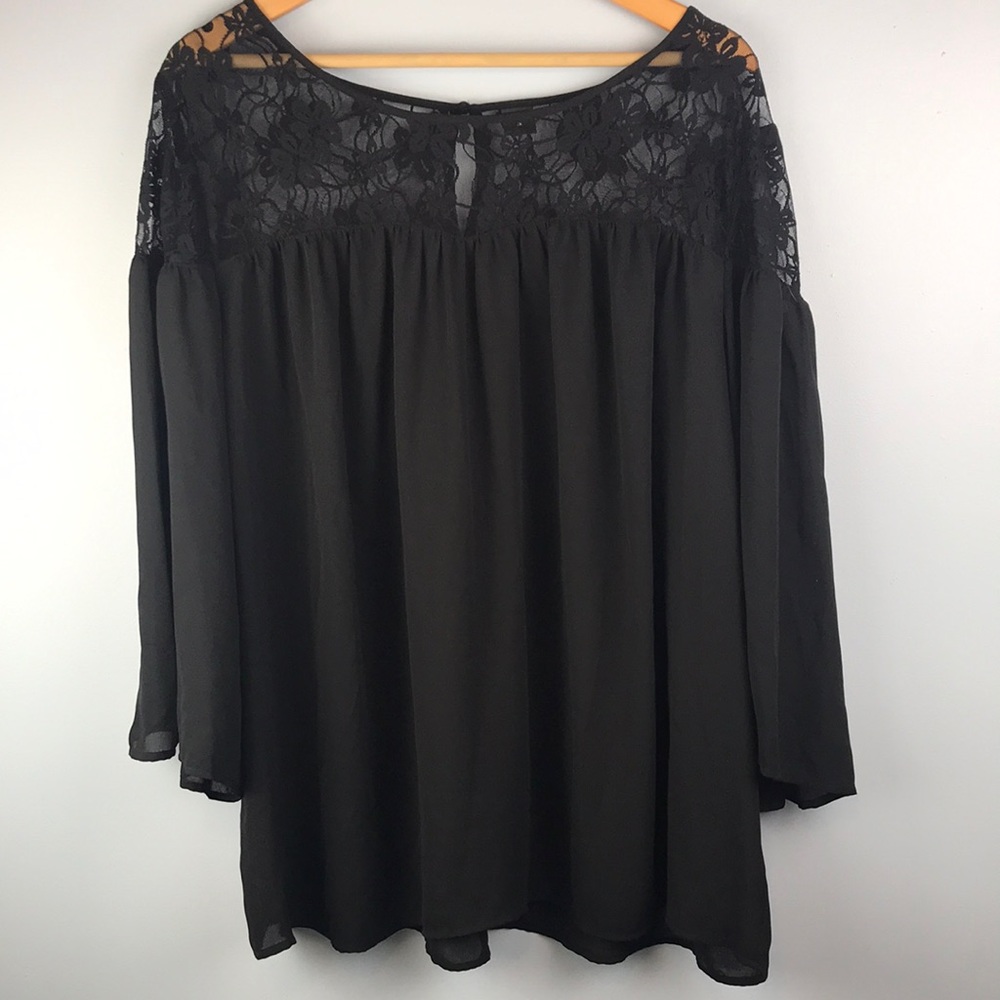 3/$14 NWT Worthington black lace top blouse Flowy 2X lightweight